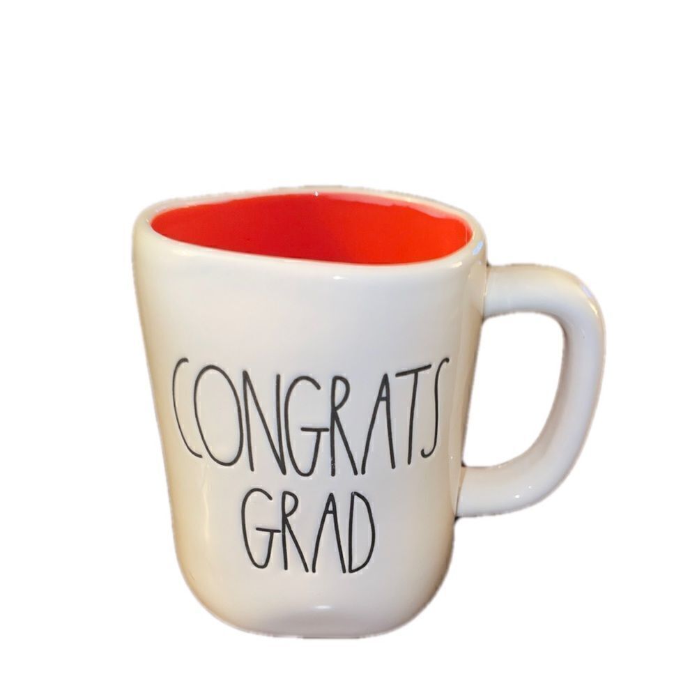 Rae Dunn CONGRATS GRAD Mug Orange Interior New